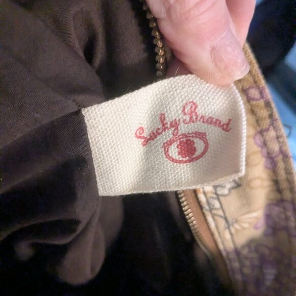 Lucky Brand hobo shoulder bag Suede Canvas Brass hardware shoulder strap zipper - Picture 8 of 8